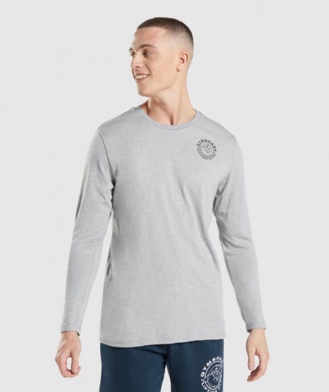 Men's Gymshark Legacy Long Sleeve T-Shirts Light Grey | CA 031DN8